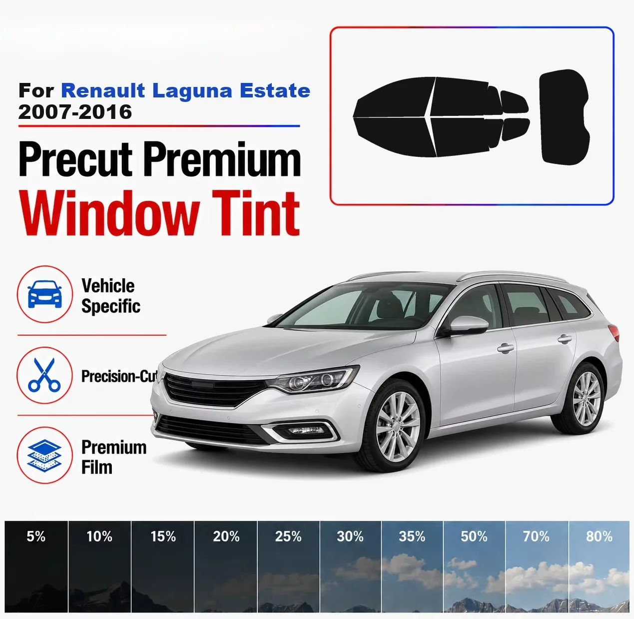 Premium Precut Window Tint Kit Front Windows Rear Windows Rear Windshield For Renault Laguna Estate 2007-2016 Nano Ceramic Film
