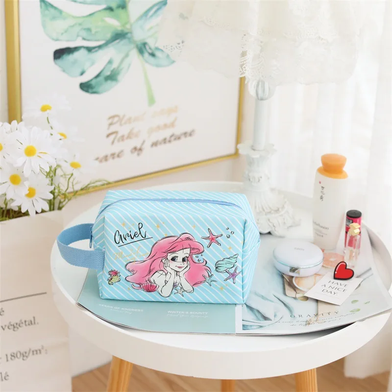 Disney Stitch Makeup Bag for Women Girls Travel Portable Storage Bags Mermaid Anime Large Capacity Hangbag Cosmetic Bag Kid Gift