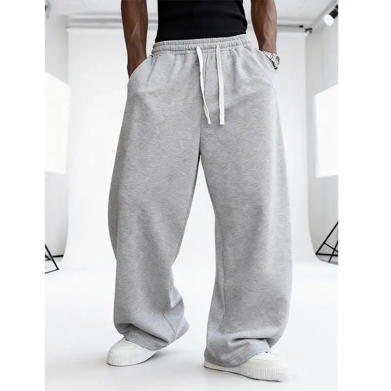 Casual Loose Drawstring Pants Comfortable FCE Fabric Straight Leg Neutral Style Spring Collection Unisex Casual Trousers