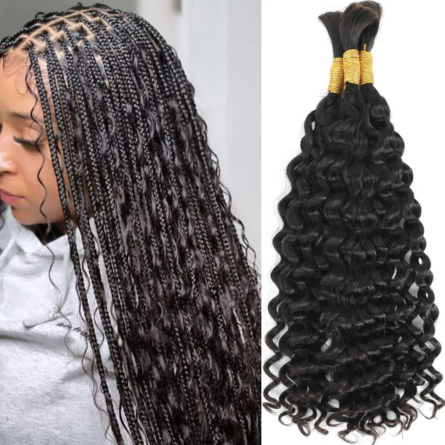 Extensiones de cabello humano ondulado y mojado para mujer, mechones de cabello brasileño de ondas profundas de 50G, a granel, para trenzas sin trama, 2 piezas