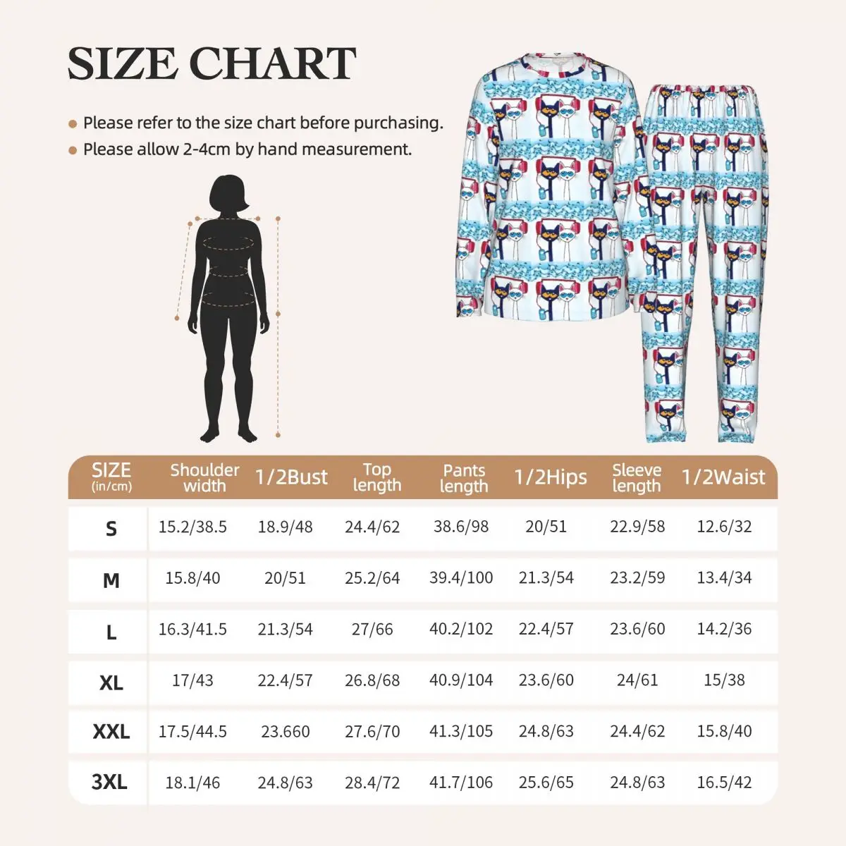 Pete The Cat Playing Guitar Round Neck Long Sleeve Nightgowns for Sleeping Sleepshirts Women Soft Pajama Set Long Pants