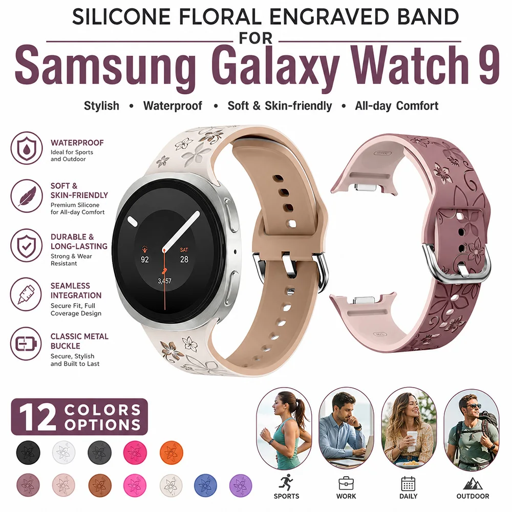 Two-color Carving Silicone Band for Samsung Galaxy Watch 9 8 40m 44mm Classic Band Lightweight Band for Samsung Galaxy Watch 9