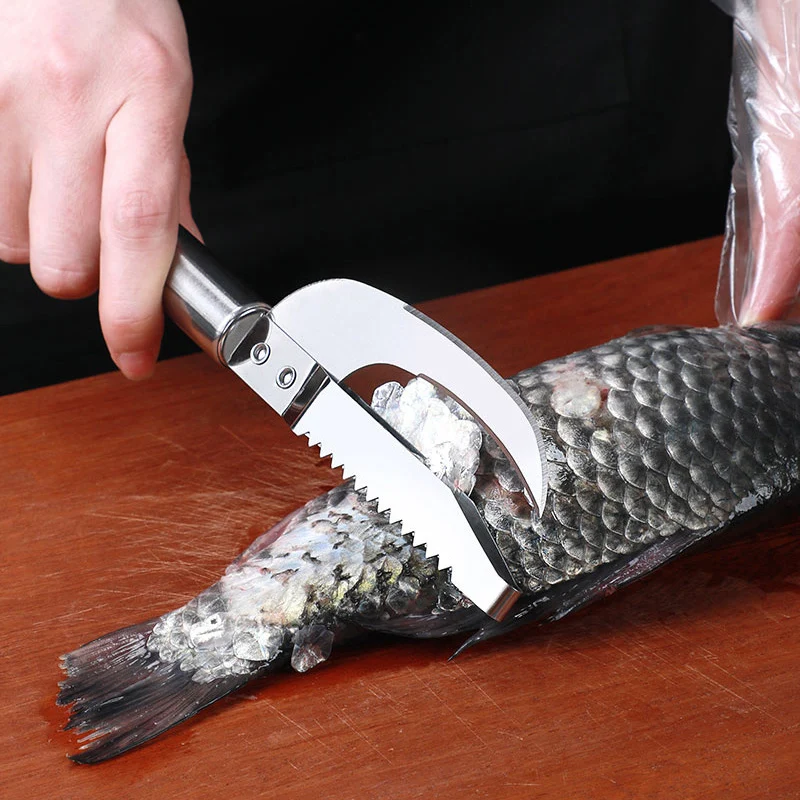 Stainless Steel 2in1 Fish Scale Brush Cut/Scrape/Dig Maw Knife Fast Remove Fish Scale Scraper Kitchen Fishes Skin Cleaning Tools