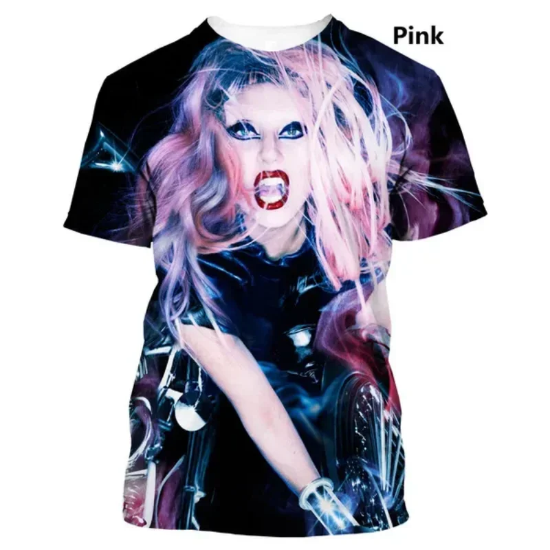 أزياء النساء الملابس الجديدة المغني ليدي غاغا ثلاثية الأبعاد تي شيرت مطبوع شخصية الهيب هوب الشارع للجنسين المتضخم تي شيرت Harajuku القمم #3