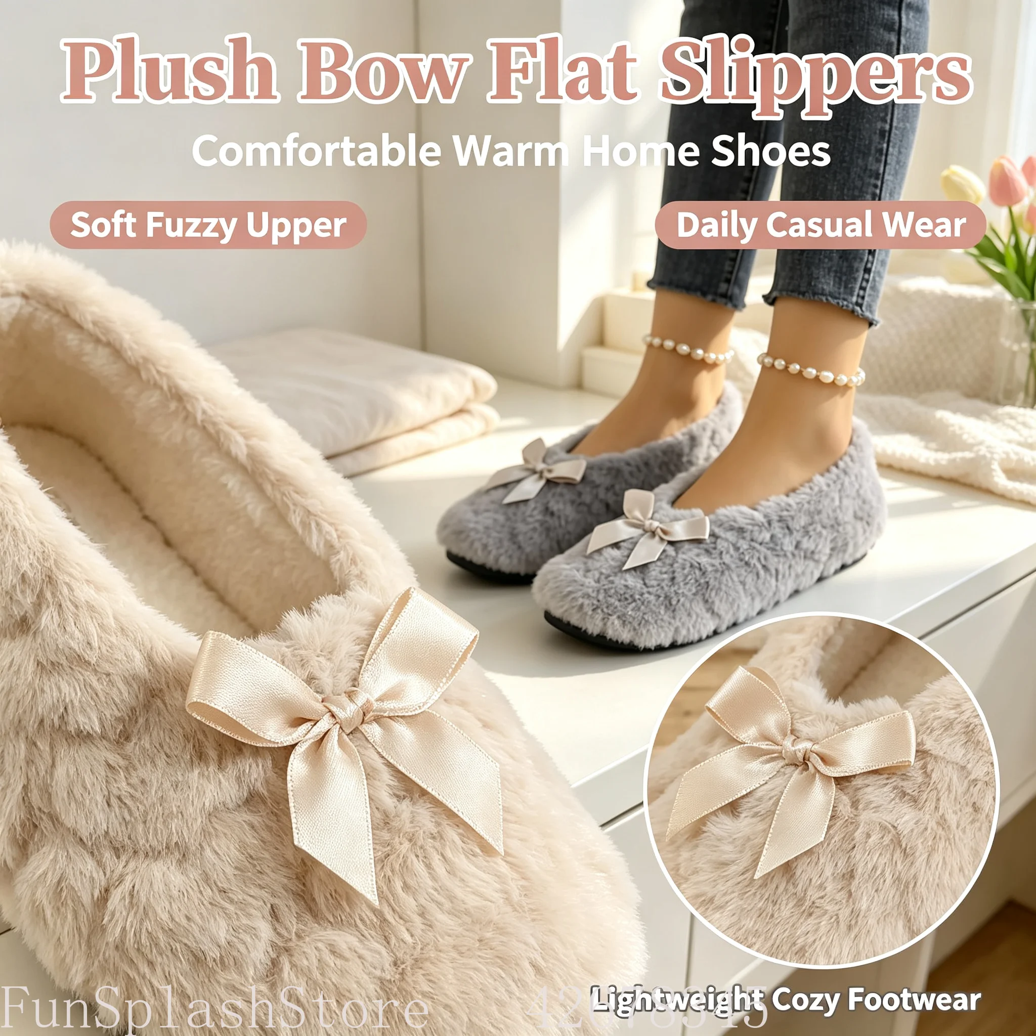 STEPREACH Women Winter Thick‑Sole Indoor Slippers, Soft Barefoot Cozy Floor Home Shoes, Sweet Style Hand Washable House Slippers for Indoor Use