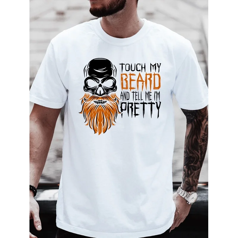 Men's High-quality T-shirt, Fun 'Touch Beard Printed T-shirt, Men's Short Sleeve T-shirt, Regular Casual Daily Men's Top, Men's