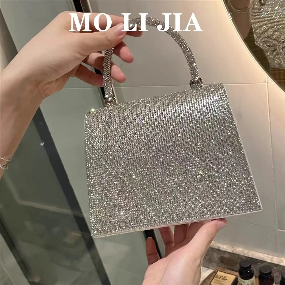 Borsa quadrata glitterata di design di lusso Borsa da sera con diamanti lucidi Borsa da donna Borsa a tracolla con pochette per festa di nozze