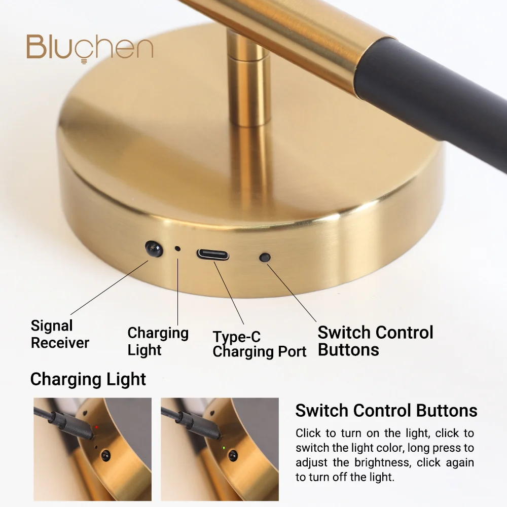 قابلة للشحن وحدة إضاءة LED جداريّة مصباح 4400mAh 16H عن بعد عكس الضوء المغناطيسي و جدار جبل قضبان قابلة للفصل USB نوع-C إضاءة داخلية المنزل #5