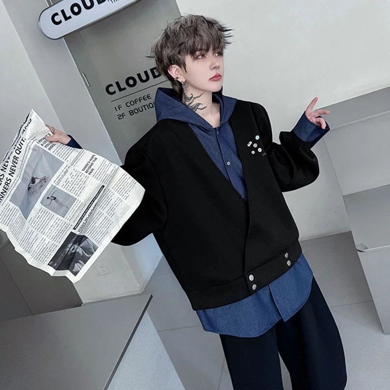 LUZHEN Double Layer Fake Two Piece Design Hooded Coat Men's Fashion Streetwear 2025 New Baggy Wide Leg Casual Pants Sets JY4488