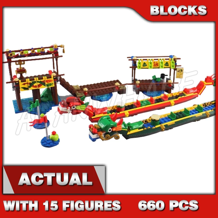 Bloques de construcción de Dragon Boat Race para niños, juguete de bloques de construcción Compatible con modelo 660, festivales chinos, soldado de verano, 11141, exclusivo de Asia, piezas