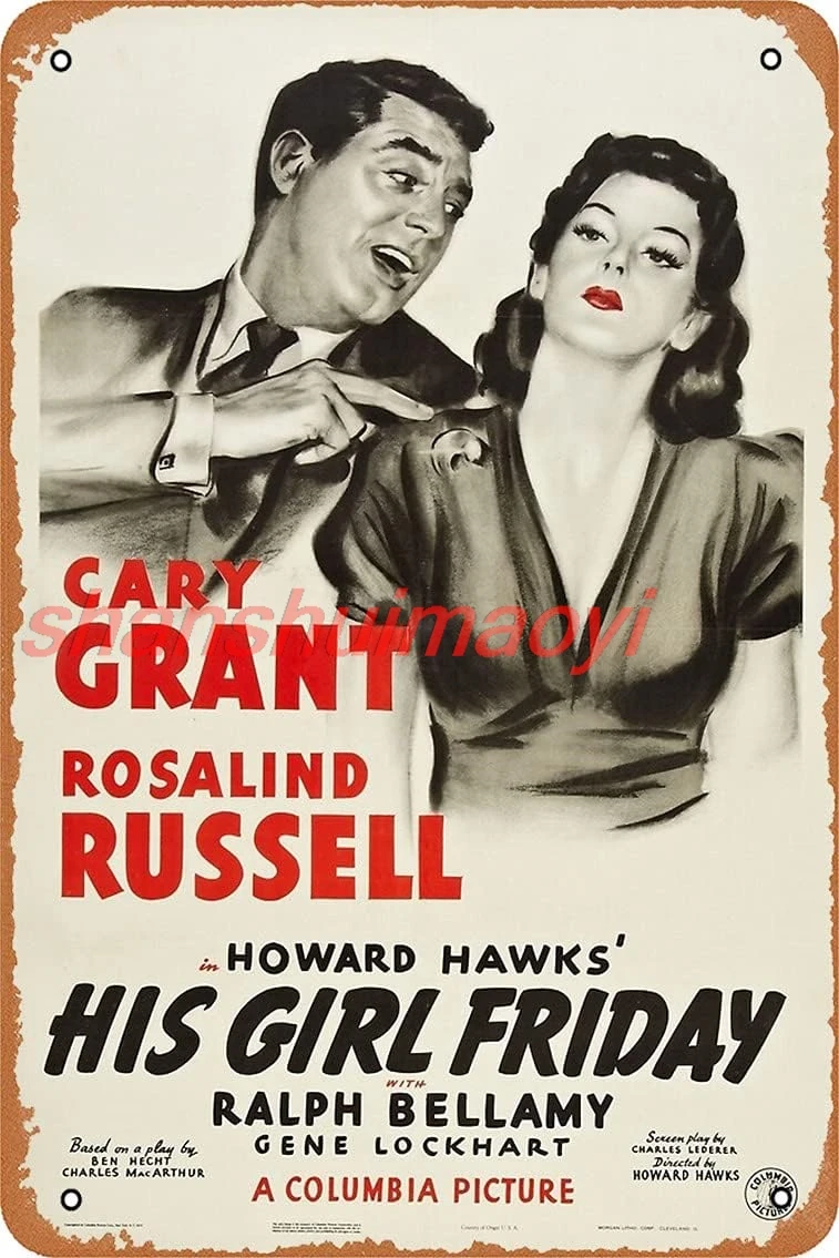 NIUMOWANG Metal Sign - Howard Hawks His Girl Friday Tin Poster 12 X 8 Inches sign