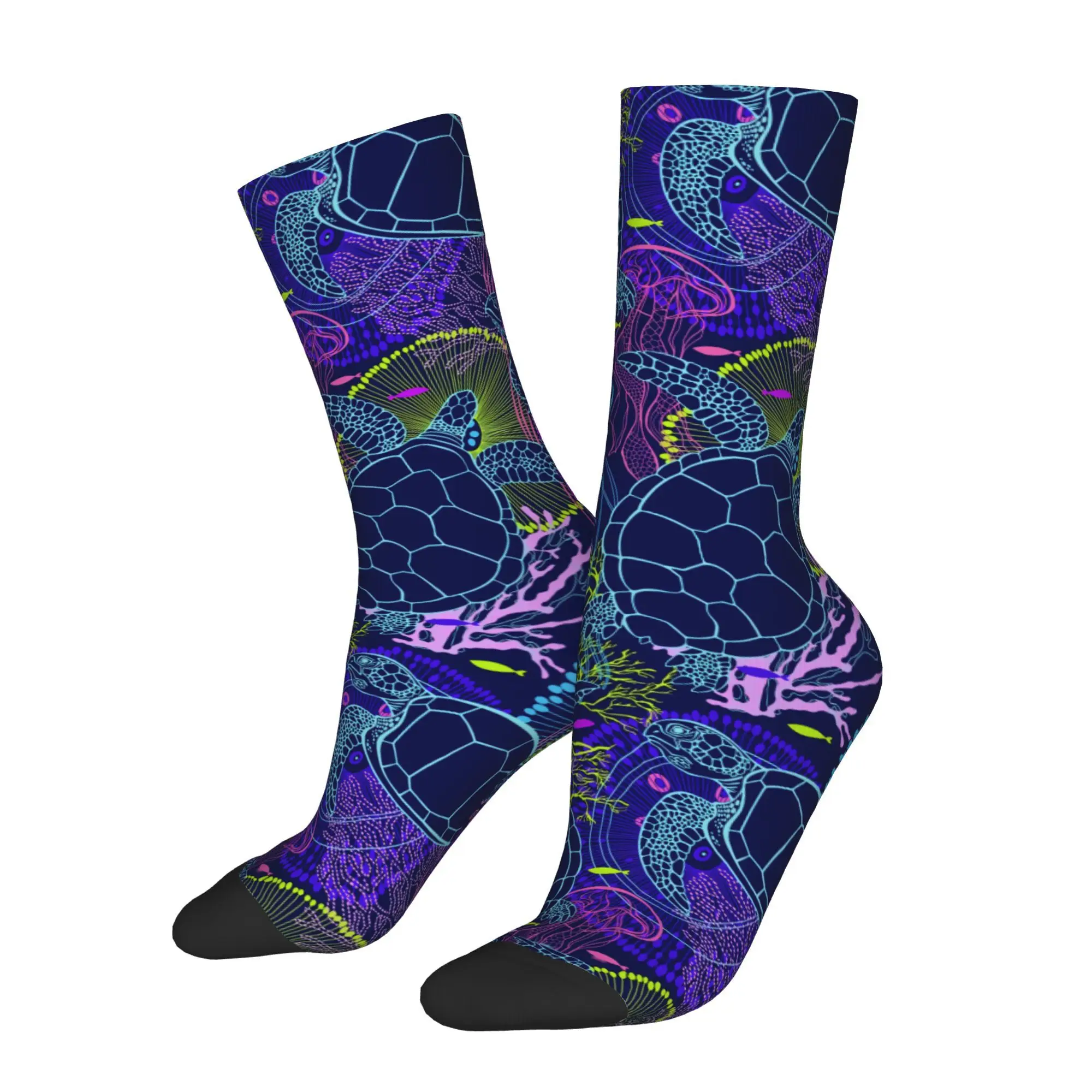 1pc Turtles Underwater Plants Fish and Jellyfish Printed Men's Socks  Novelty Hip Hop Harajuku Pattern Crew Sock Casual Gift