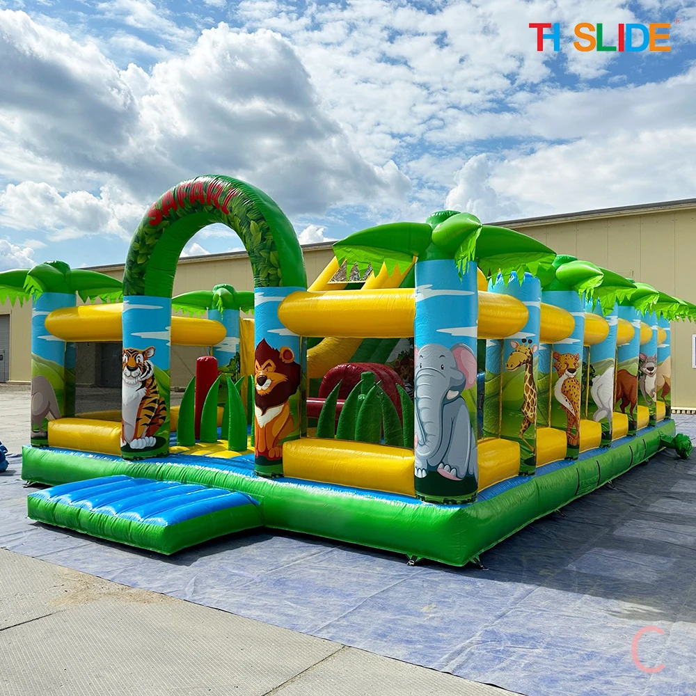 by ship to sea port, Amusement Park jungle Inflatable Fun City,commerical Forest Animals bouncy slide inflatable playground