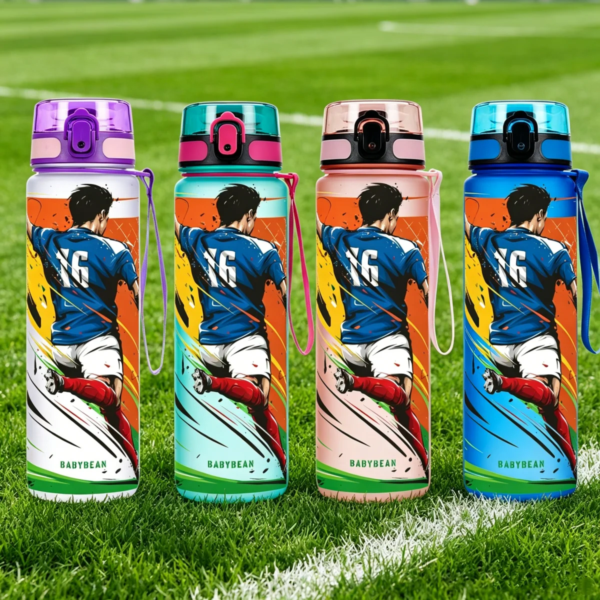 Running Gear Water - Cartoon-Fußballspieler Sporttrinkflasche 750ml Flip-Top Auslaufsicherer Becher