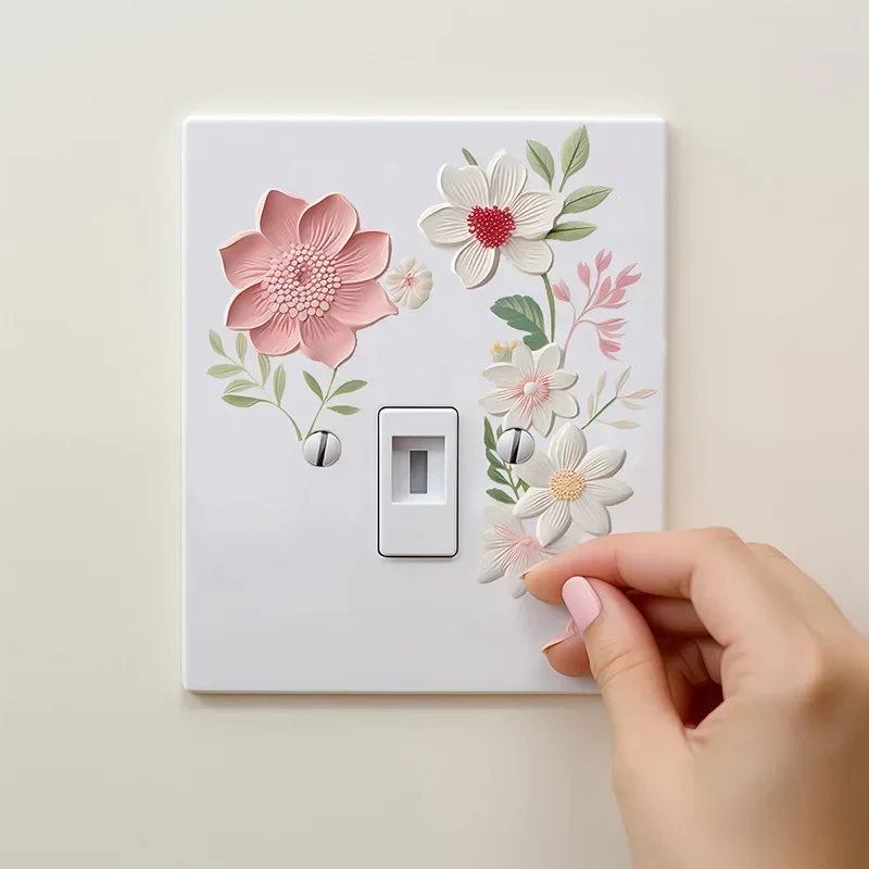 Beautiful Flowers Switch Wall Sticker PVC Removable Waterproof Sticker for Bedroom Bathroom Living Room Home Decoration Stickers