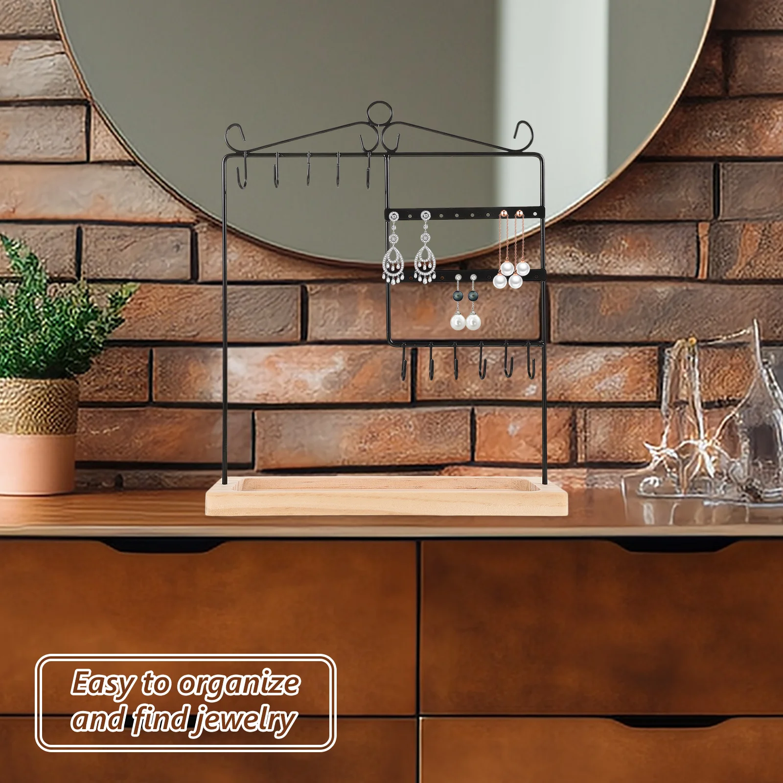 Iron Jewelry Stand Organizer Necklace Rack Bracelet Holder Earring Holder Space Saving Jewelry Storage Display Stand