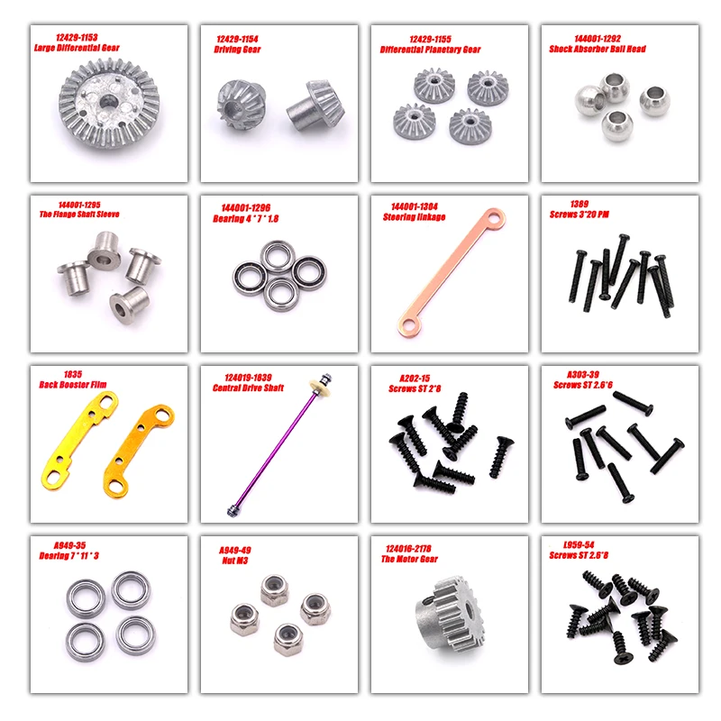 WLtoys 124016 124017 1/12 RC Car Original Spare Parts Central Drive Shaft Assembly Screw Set Bearing Motor Gear Differential
