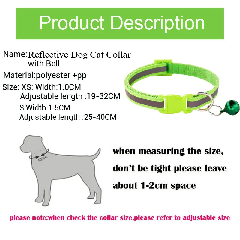 Reflective Cat Collar Safety Buckle with Bell Breakaway Pet Small Dog Collier Chain Necklace Personalized for Gatos Kitten Perro