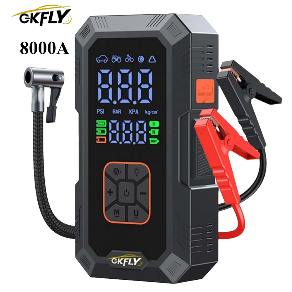 Portable 8000A Car Jump Starter with Air Compressor 150PSI Air Pump Portable Battert Booster 16000mAh Power Bank Tire Inflator