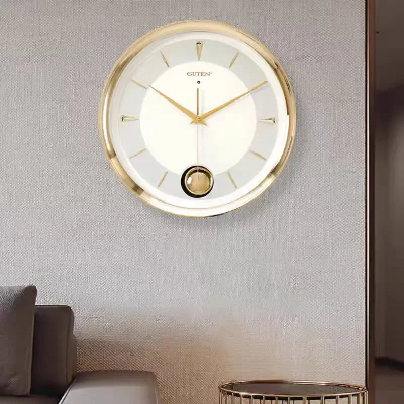 Golden Lucky Wall Clock Musical Hourly Chime Silent Quartz Movement Creative Round Decor for Living Room Home Decoration