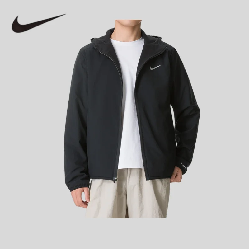 Nike Black Hooded Jacket Men's Light and Thin Sunscreen Sports Jacket Simple IO9193-010