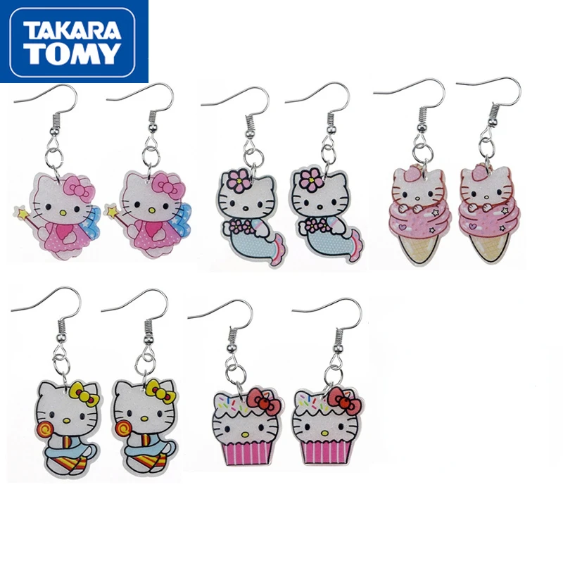 

TAKARA TOMY Girls Hello Kitty 925 Silver Hypoallergenic Acrylic Light Ear Fine Flash Cute Cartoon Girlfriends Earrings