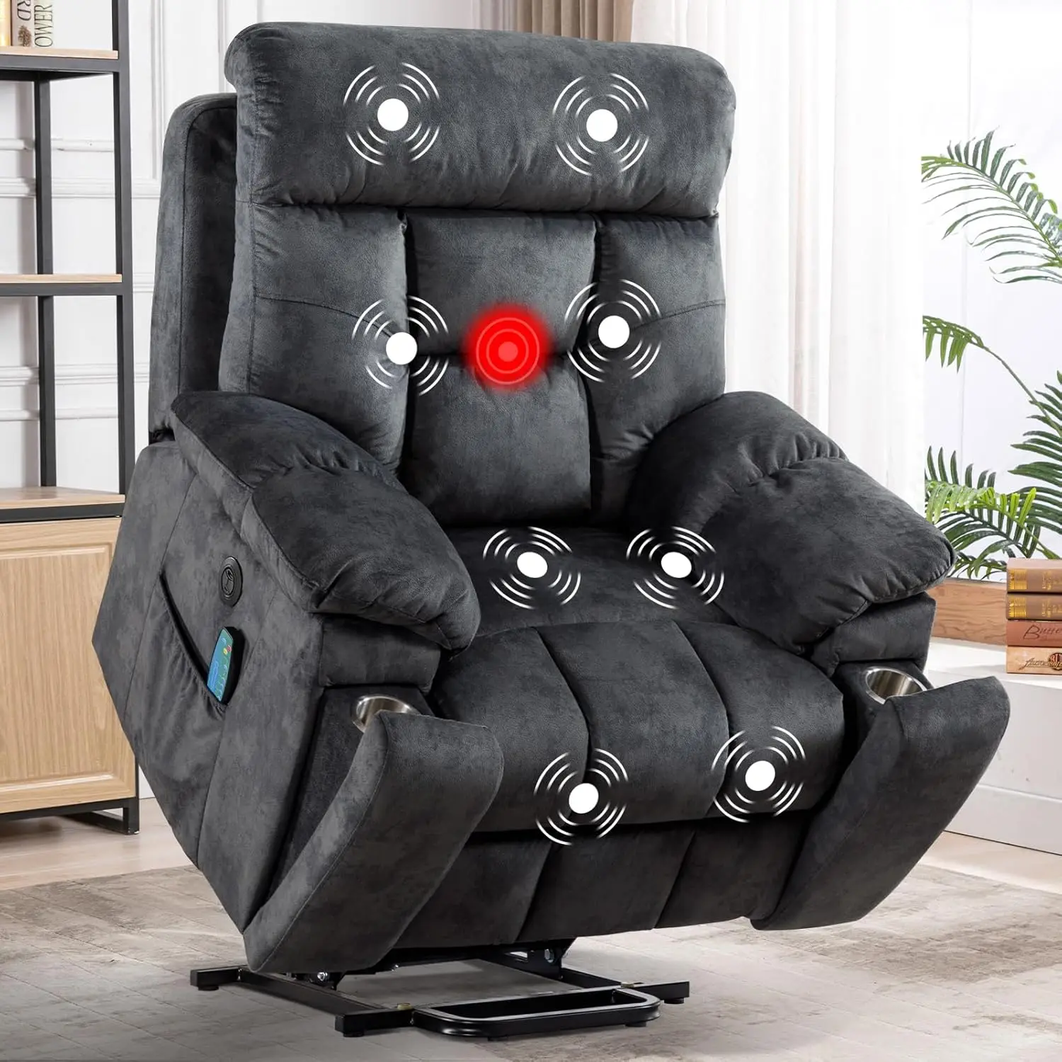 

CANMOV Silla reclinable grande con elevación eléctrica, masaje y calor para personas mayores grandes y altas, reclinables muy re