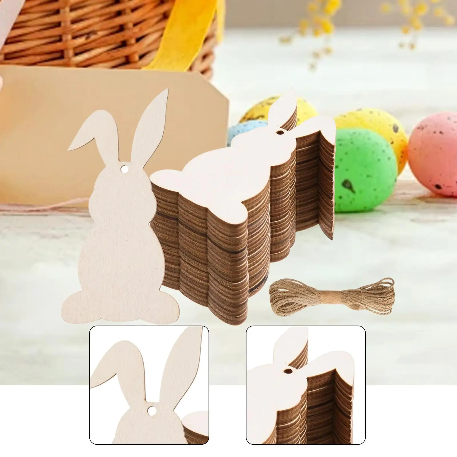 30x قواطع أرنب عيد الفصح الخشبية، قطع خشبية، قواطع أرنب خشبية لزينة عيد الفصح، ديكور المنزل #2