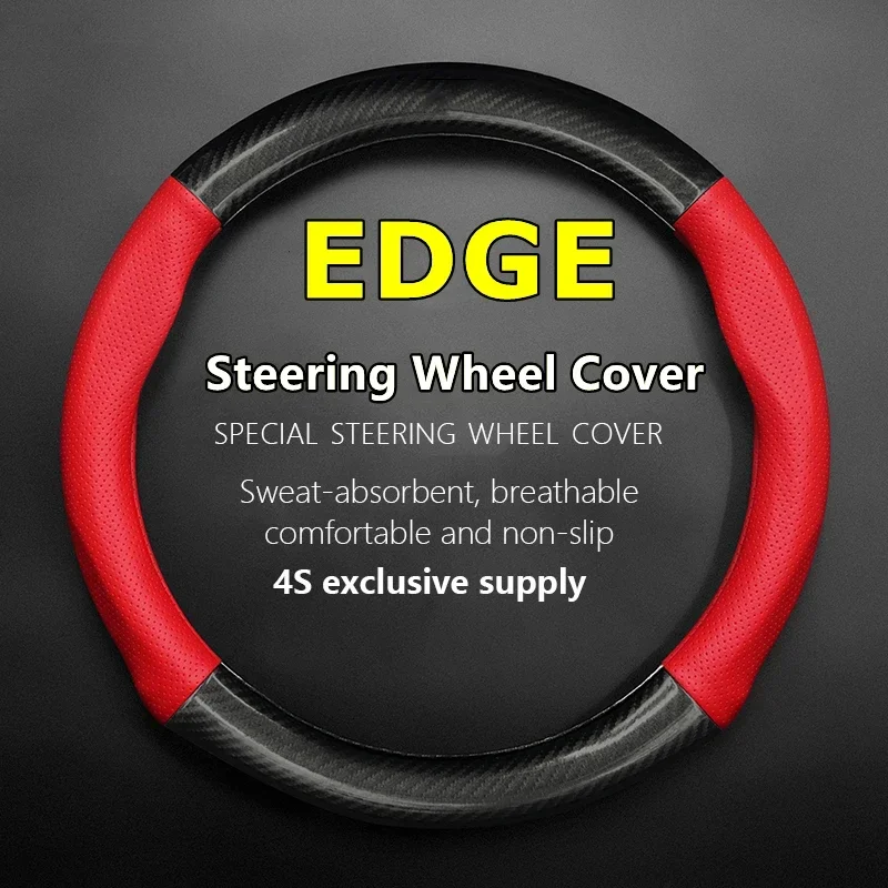 No Smell Thin For Ford EDGE Steering Wheel Cover Leather Carbon Fit Plus EcoBoost 245 330 V6 ST Line 2020 2021 2022 2.0T 2023