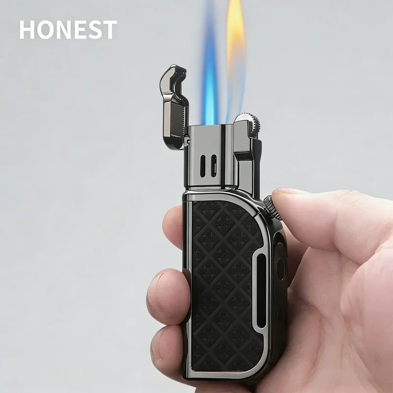 HONEST Two Style Fires Butane Gas Lighter Classic Grinding Wheel Ignition Visible Gas Window Hidden Cigar Diamond Cigar Lighters