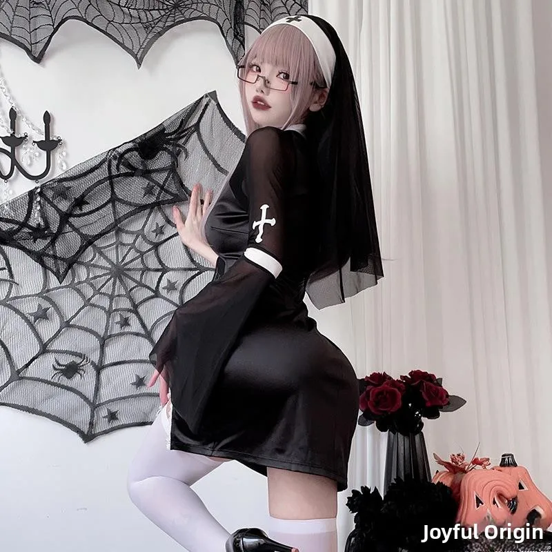 Adult loween Cosplay  Nun Costume with Cross k Gothic Sle Role-plang Women's Ethnic Stage Costume