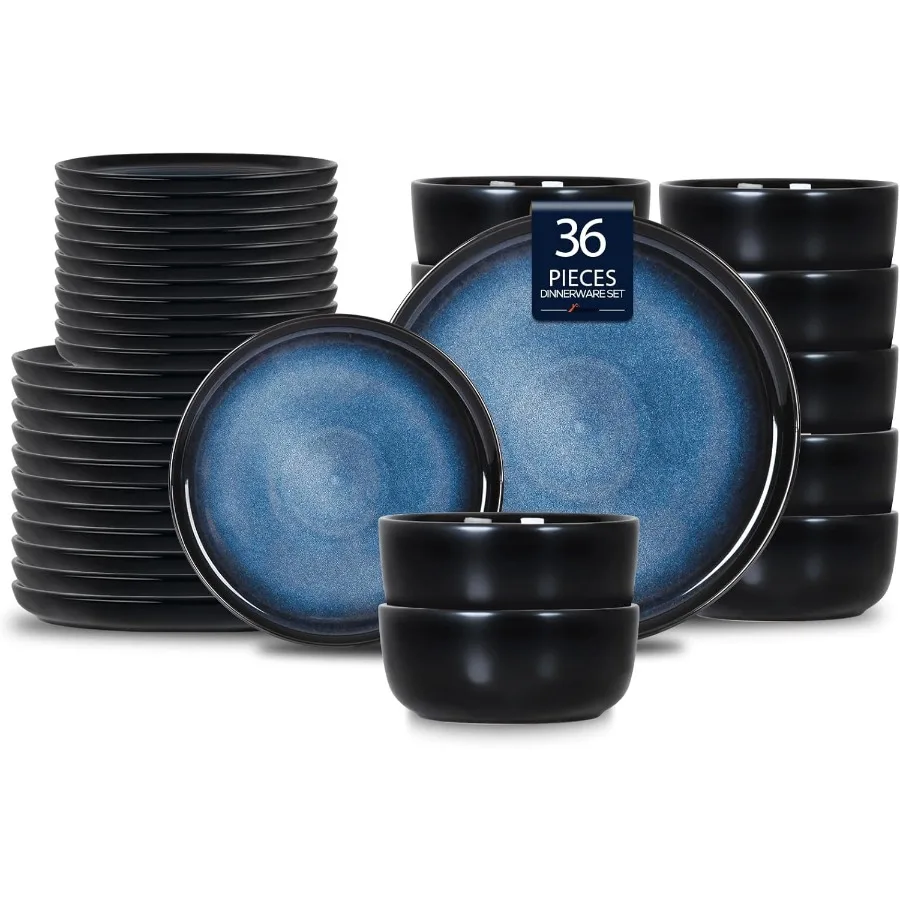 

Керамические наборы посуды, 36 шт., набор тарелок и мисок для 12 устойчивых к сколам и царапинам набор посуды, ручная работа, реактивная глазурь
