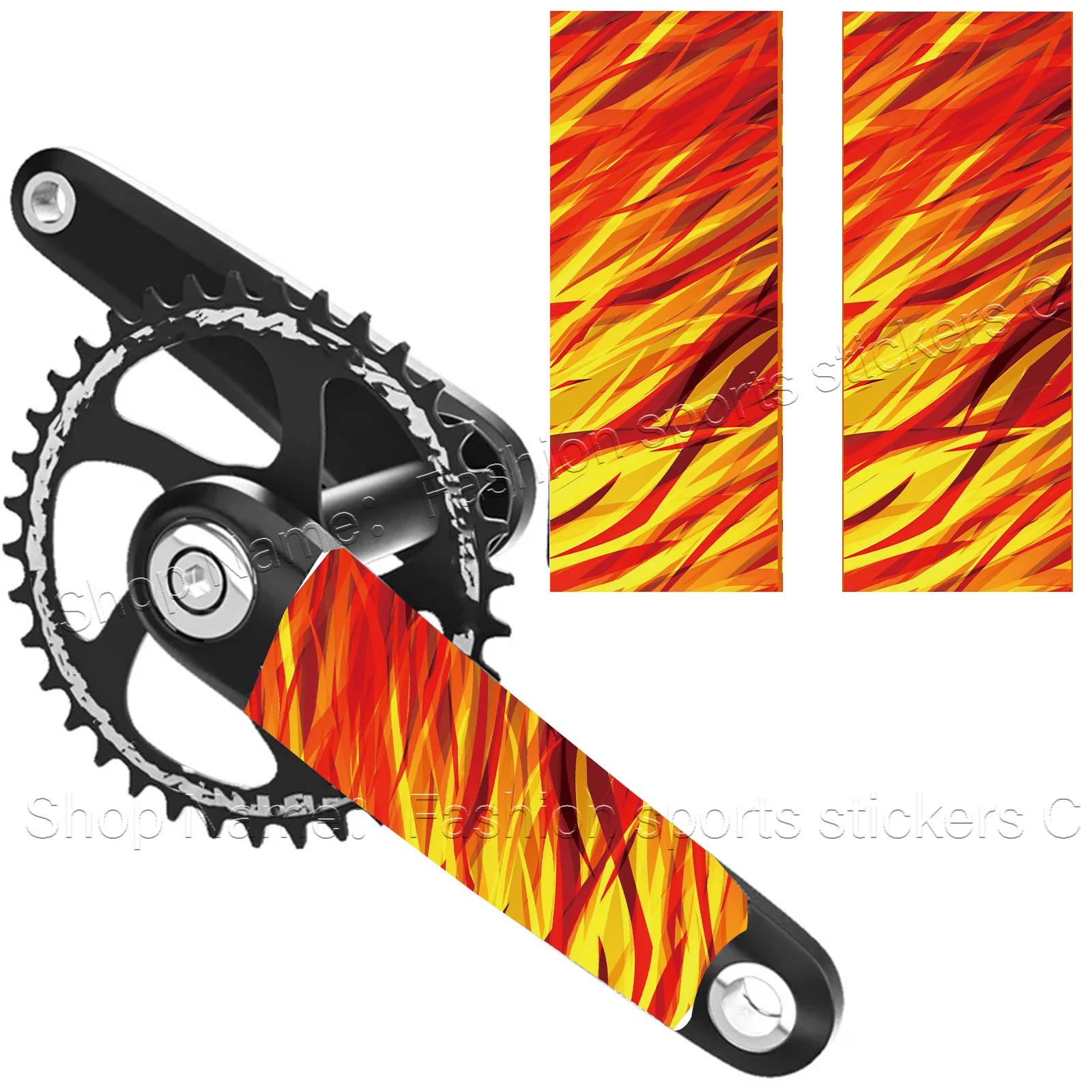 1 Set Flame Pattern Waterproof Vinyl Crank Arm Stickers, Decals for MTB Road Bike