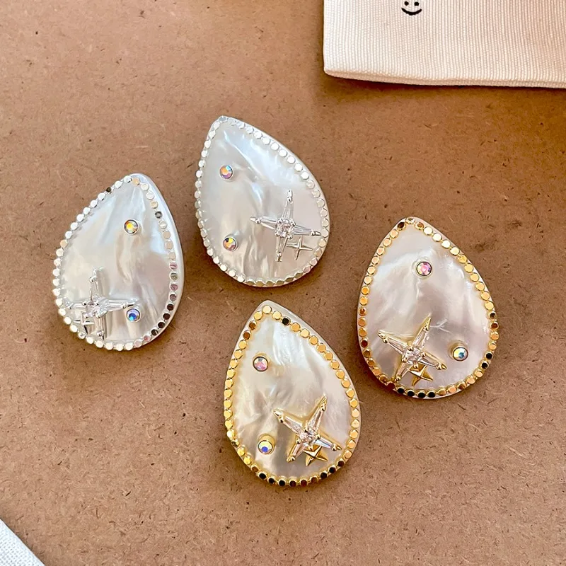Minar 2026 Popular White Shell CZ Cubic Zirconia Rhinestones Starburst Water Drop Dangle Earrings for Women Every Day Jewelry
