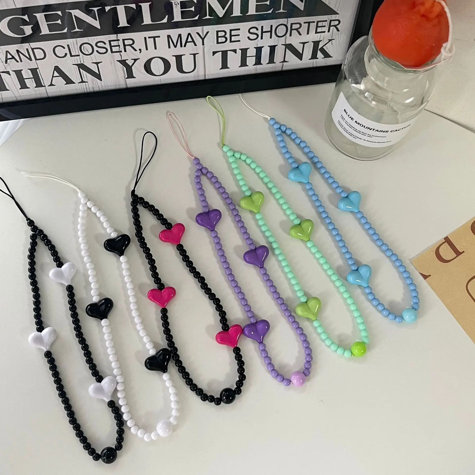 1 Piece Korean Fashion Colorful Phone Charm for Girl Sweet Solid Color Series Heart Short Phone Strap Lanyard Phone Accessories