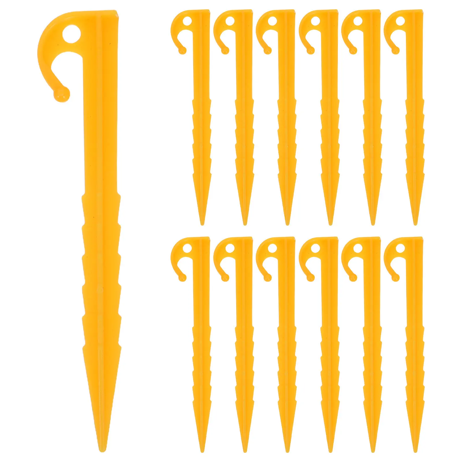 13Pcs Yellow Plastic Tent Stakes with Serrated Thread Design for Sand Grass Beach Camping Windproof Outdoor Ground Anchors Heavy