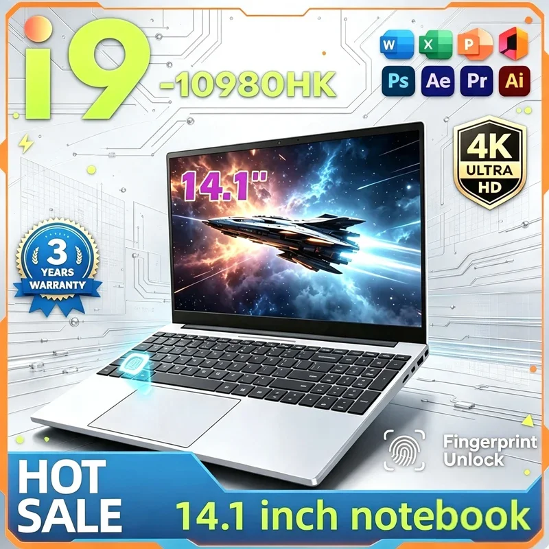 New Arrival 14.1” Gaming I9 Laptop  Intel Core I9-10980HK Windows 11 16GB RAM 1/2TB M.2 SSD Laptops 4K HD Gaming Notebook PC