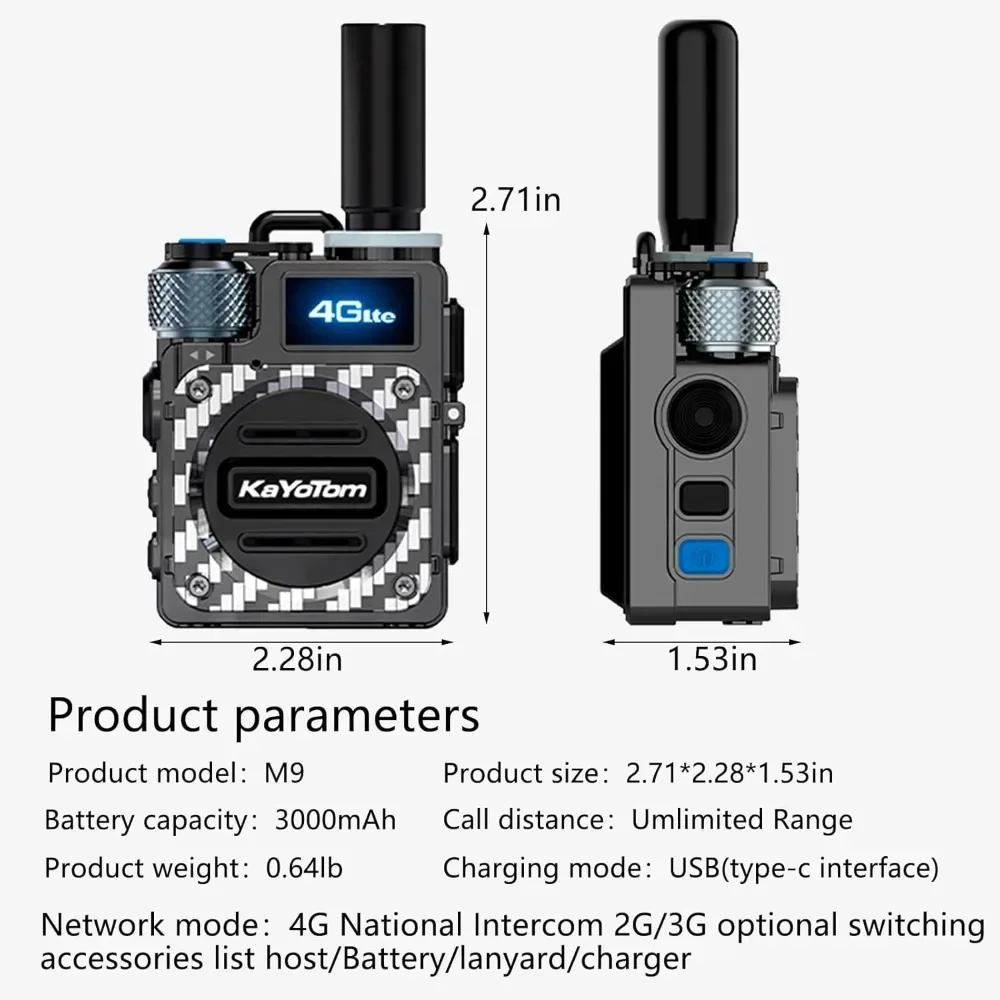 Walkie Talkie Walkie Talkie Global de largo alcance Dual PTT 4G/LTE PoC Radio bidireccional Red nacional (2 piezas con tarjetas SIM)