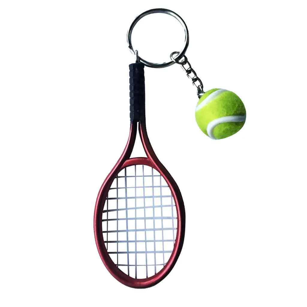 Alloy Tennis Ball Keyring Mini Racket Pendant Keychain with Beads for Lanyard and Small Gifts