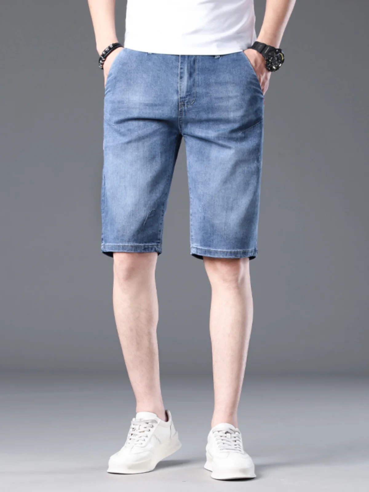 

Slim Fit Jeans orts Men's Summer Thin Five-Point Casual Straight Leg Versatile Trendy Mid-Waist Youthful Wear Resistant