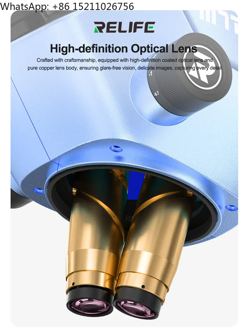 Microscopio estéreo Trinocular HD RELIFE RL-M7T Pro-STL2 + fuente de luz de RL-033M + adaptador de 0,5 CTV + cámara HD MC1 4K para reparación de PCB de teléfono