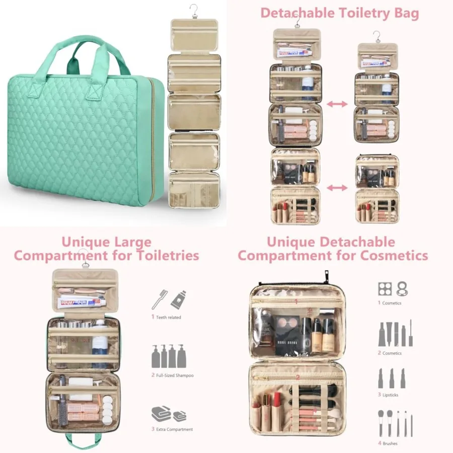 

Detachable Travel Toiletry Bag for Women - Large Toiletry Bags for Traveling Women - Hanging Makeup Cosmetic Bag, Organizer for
