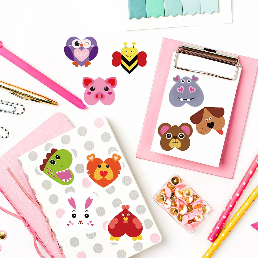 500개 동물 하트 모양 롤 스티커 노트북 오토바이 아트 라이프 스타일 스티커 전화 DIY 가방 전화 스티커