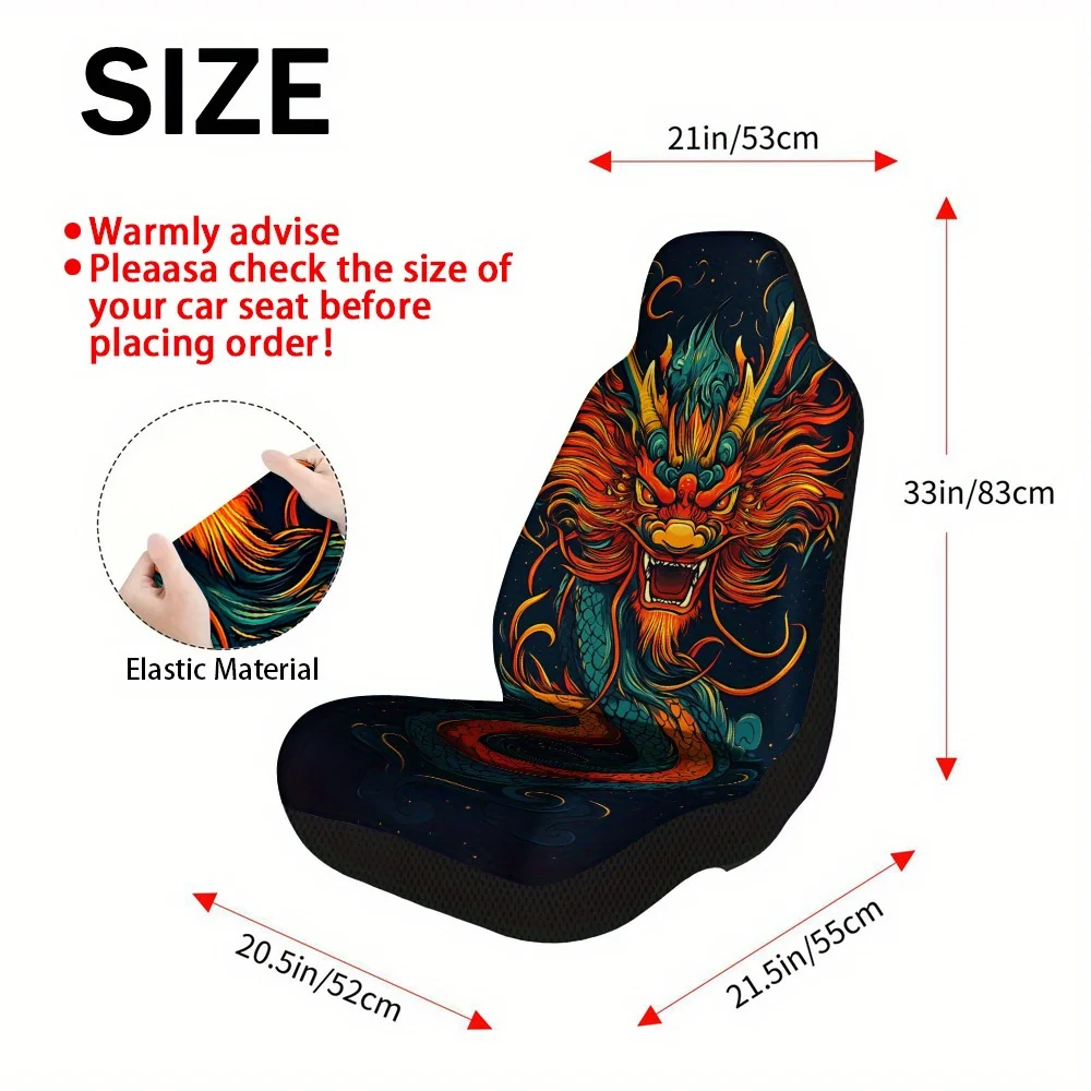 2pcs Fiery Mystic Dragon Print Car Seat Covers – Universal Fit For Cars, Trucks, Vans, And SUVs | Durable Front Seat Protectors