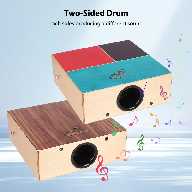 GECKO Cajon Wooden Drum Flat Hand Drum Portable Box Drum Cajon Drum Travel Drum with Adjustable Strap Percussion Instrument