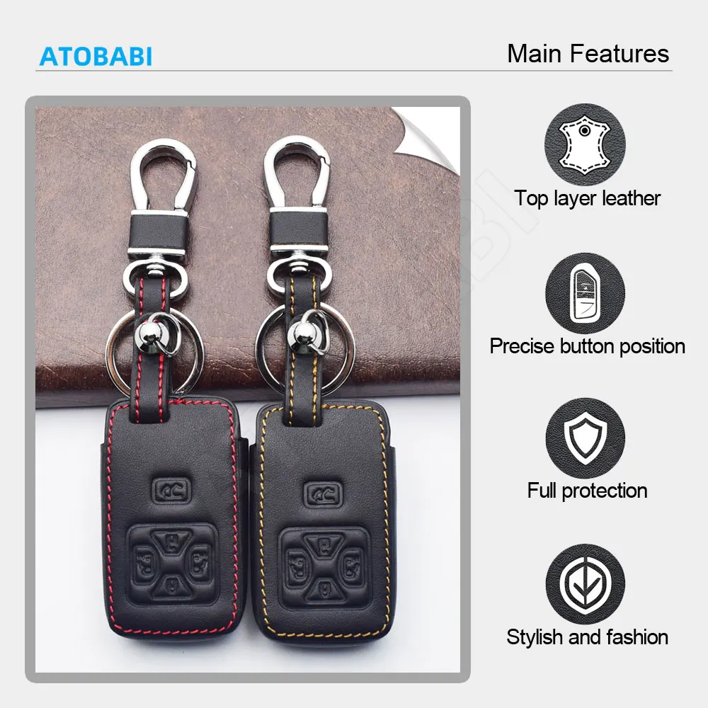 Leather Car Key Cover For Toyota Estima Alphard Vellfire Previa 2010-2015 5 Buttons Keychain Smart Remote Fob Protector Case