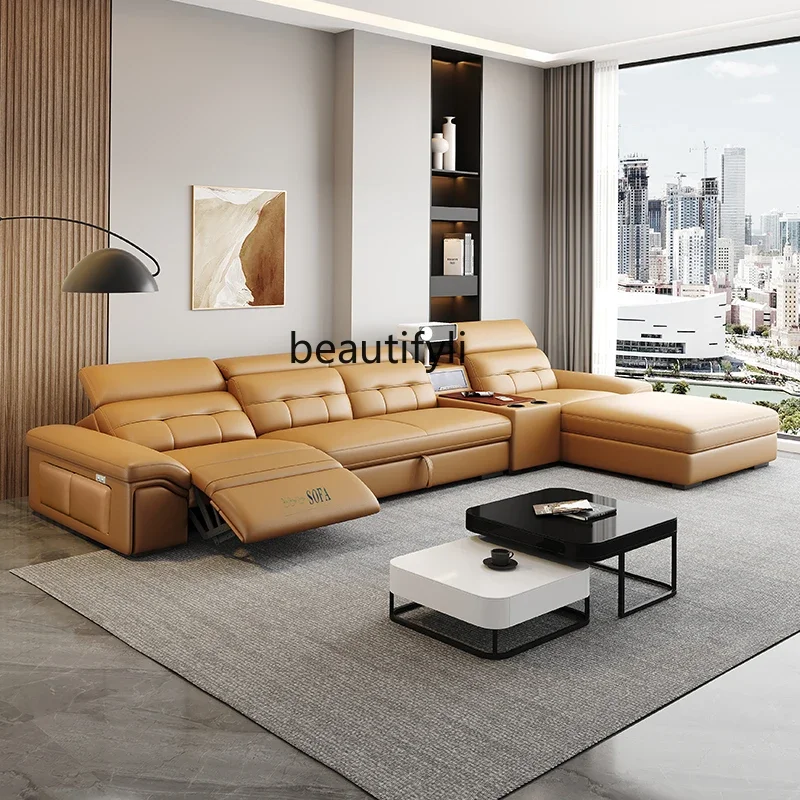 First Class Leather Multifunctional Electric Sofa Living Room Modern Sofa Bed Dual-Purpose in One Folding