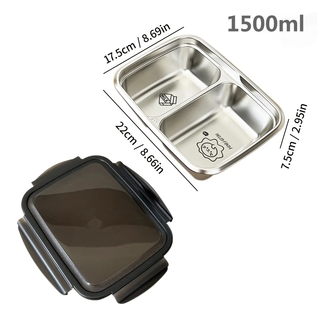 WORTHBUY 304 roestvrij staal verdeelde Bento lunchbox draagbare lekvrije voedselcontainer met compartimenten voor studenten kinderen