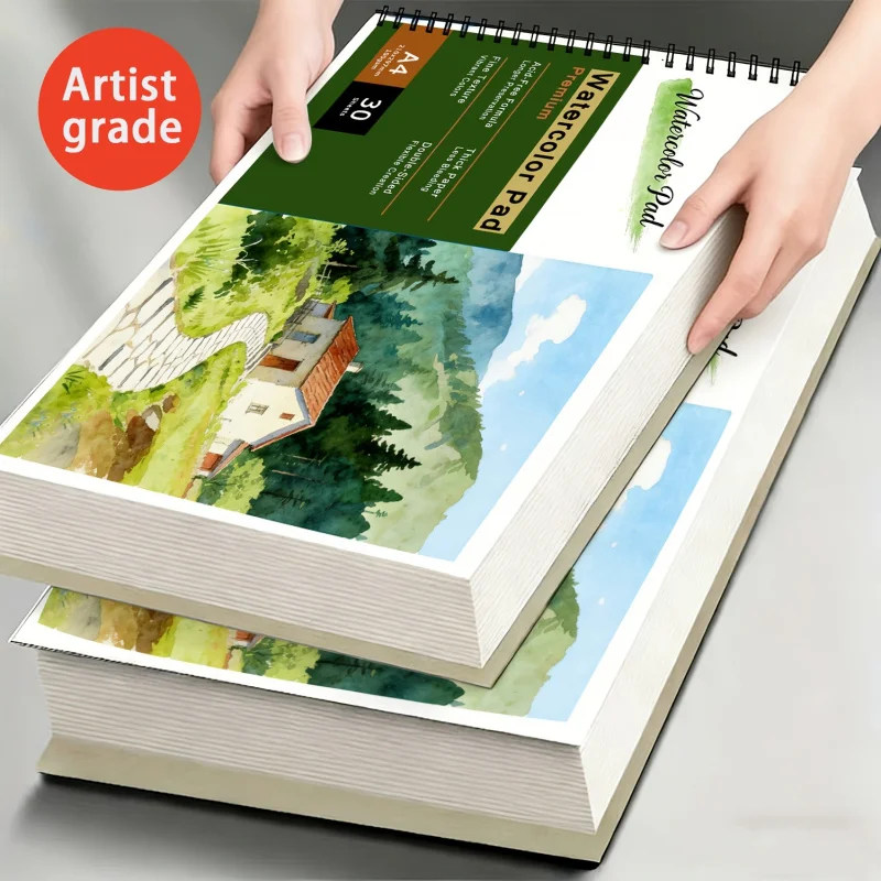Beginner-Friendly Spiral Watercolor & Sketch Pad A4 - 30 Pages | Bleed-Resistant Paper | Rustic Cottage & Forest Cover