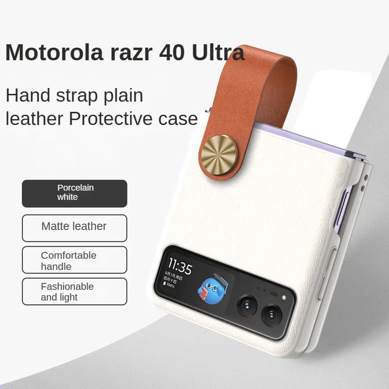 For Motorola Razr 40 Ultra Case Luxury Plain Leather Bracelet Finger Strap Folding Shockproof Ultra Thin Protection Back Cover